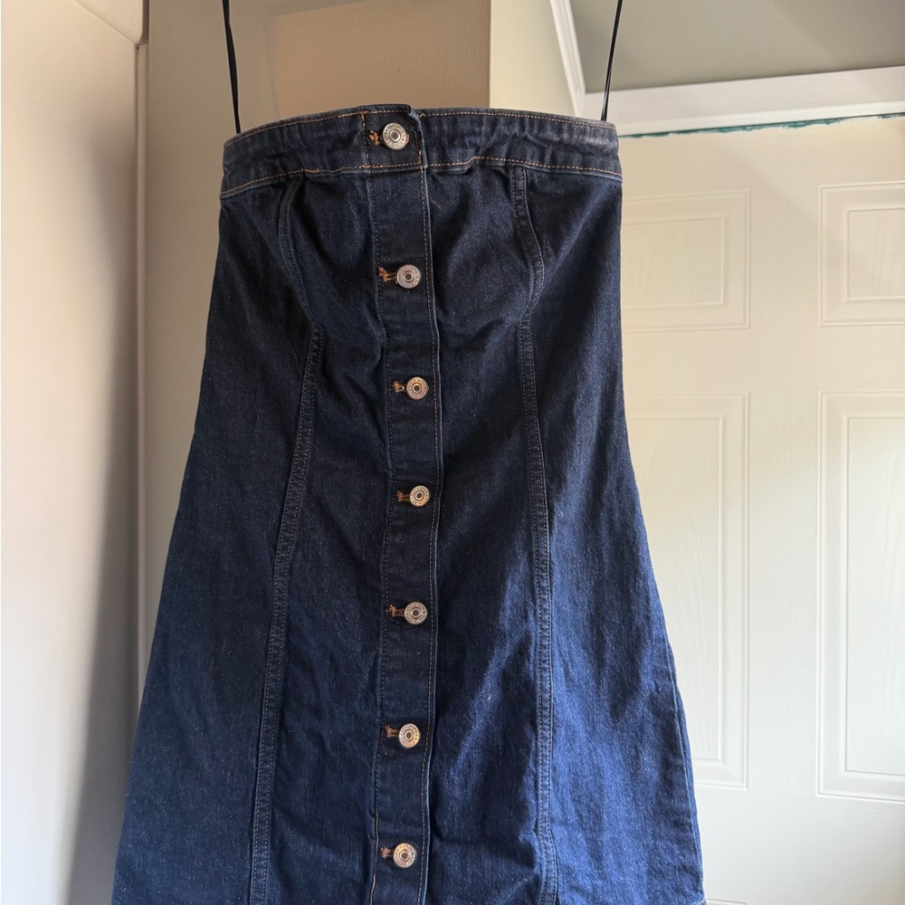 Abercrombie & Fitch Dark Blue Button-Front Denim Mini Dress